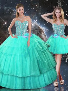 Sleeveless Ruffled Layers and Sequins Lace Up 15 Quinceanera Dress