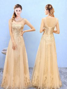 Free and Easy Organza Sleeveless Floor Length Dama Dress and Beading and Appliques