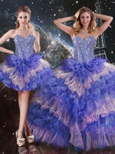 Multi-color Sweetheart Neckline Beading and Ruffled Layers Quinceanera Gown Sleeveless Lace Up