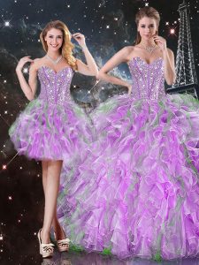 Sweetheart Sleeveless Lace Up Ball Gown Prom Dress Lilac Organza