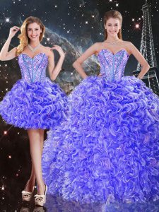 Custom Made Purple 15 Quinceanera Dress Military Ball and Sweet 16 and Quinceanera with Beading and Ruffles Sweetheart Sleeveless Lace Up