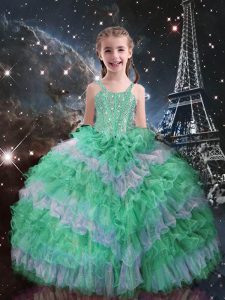 Apple Green Sleeveless Organza Lace Up Pageant Dress Wholesale for Quinceanera and Wedding Party