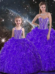 Dramatic Purple Lace Up Sweetheart Beading and Ruffles 15 Quinceanera Dress Organza Sleeveless