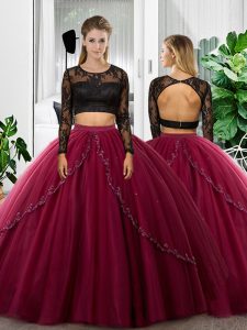 Dramatic Tulle Long Sleeves Floor Length Quinceanera Gown and Lace and Ruching