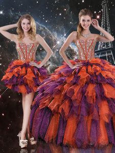 Organza Sweetheart Sleeveless Lace Up Beading and Ruffles and Ruffled Layers Sweet 16 Dress in Multi-color