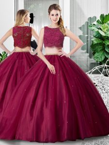 Customized Sleeveless Floor Length Lace and Ruching Zipper 15 Quinceanera Dress with Fuchsia