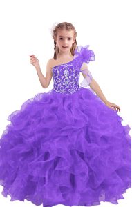 Beading and Ruffles Pageant Dress for Teens Lilac Lace Up Sleeveless Floor Length