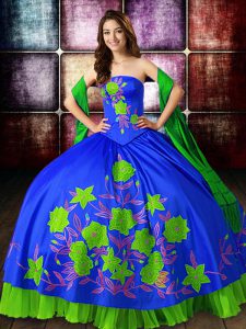 Dazzling Floor Length Multi-color Ball Gown Prom Dress Satin Sleeveless Embroidery