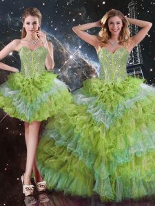 Multi-color 15th Birthday Dress Military Ball and Sweet 16 and Quinceanera with Beading and Ruffled Layers Sweetheart Sleeveless Lace Up