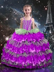 Admirable Multi-color Straps Neckline Beading and Ruffled Layers Little Girl Pageant Gowns Sleeveless Lace Up