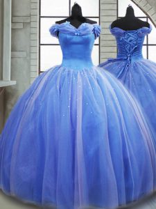Most Popular Light Blue Lace Up Sweet 16 Dress Pick Ups Sleeveless Brush Train