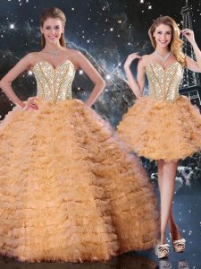 Charming Orange Lace Up Vestidos de Quinceanera Beading and Ruffled Layers Sleeveless Floor Length
