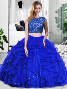 Artistic Scoop Sleeveless Tulle Quinceanera Gowns Lace and Ruffles Zipper