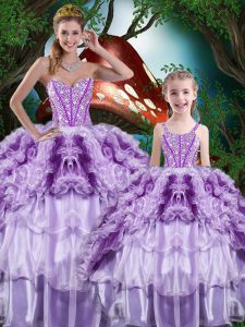Organza Sweetheart Sleeveless Lace Up Beading and Ruffles and Ruffled Layers Quinceanera Dress in Multi-color