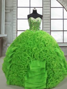 Exceptional Green Sweet 16 Dresses Military Ball and Sweet 16 and Quinceanera with Beading and Ruffles Sweetheart Sleeveless Lace Up
