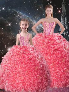 Floor Length Coral Red Vestidos de Quinceanera Sweetheart Sleeveless Lace Up