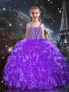 Cute Floor Length Eggplant Purple Pageant Dress Toddler Straps Sleeveless Lace Up