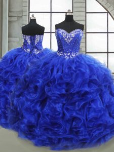 Chic Floor Length Royal Blue Sweet 16 Dress Sweetheart Sleeveless Lace Up