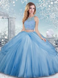 Colorful Sleeveless Floor Length Beading Clasp Handle Vestidos de Quinceanera with Baby Blue