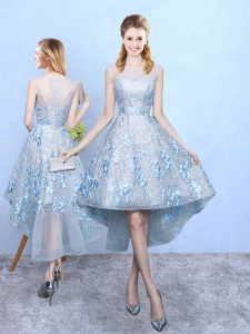 Edgy Scoop Sleeveless Tulle and Printed Quinceanera Court Dresses Appliques Zipper