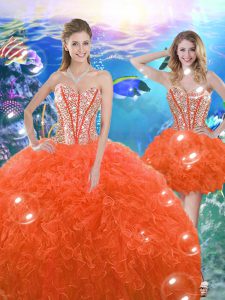 Dynamic Sleeveless Beading and Ruffles Lace Up Quince Ball Gowns