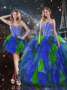 Unique Floor Length Ball Gowns Sleeveless Multi-color Sweet 16 Dress Lace Up