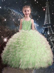 Simple Yellow Green Pageant Dress Toddler Quinceanera and Wedding Party with Beading and Ruffles Straps Sleeveless Lace Up
