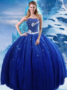 Fashion Royal Blue Sweet 16 Dress Military Ball and Sweet 16 and Quinceanera with Beading Strapless Sleeveless Lace Up
