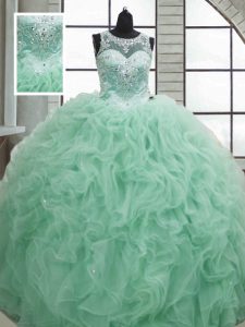 Apple Green Sleeveless Beading and Ruffles Floor Length Sweet 16 Quinceanera Dress