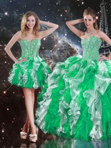 Unique Floor Length Multi-color Quinceanera Dress Organza Sleeveless Ruffles