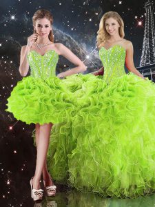 Romantic Sleeveless Organza Lace Up Vestidos de Quinceanera for Military Ball and Sweet 16 and Quinceanera