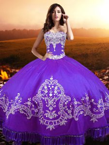 Purple Sleeveless Taffeta Lace Up Quinceanera Dress for Military Ball and Sweet 16 and Quinceanera