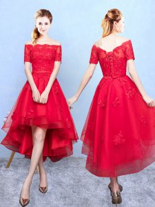 Wine Red Half Sleeves Appliques High Low Dama Dress for Quinceanera