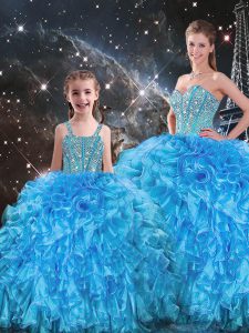 Fantastic Ball Gowns Ball Gown Prom Dress Baby Blue Sweetheart Organza Sleeveless Floor Length Lace Up
