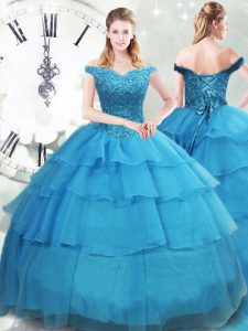 Stylish Organza Sleeveless 15 Quinceanera Dress Brush Train and Beading and Ruffled Layers