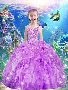 Sleeveless Beading and Ruffles Lace Up Custom Made Pageant Dress