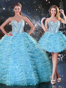 High Class Floor Length Aqua Blue Quinceanera Dress Sweetheart Sleeveless Lace Up