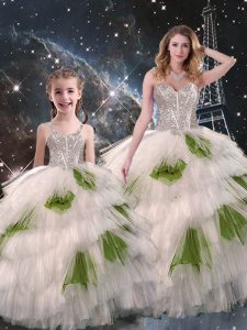 Exceptional Multi-color Ball Gowns Beading and Ruffled Layers Quinceanera Gown Lace Up Organza Sleeveless Floor Length