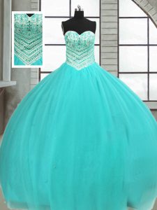 Floor Length Ball Gowns Sleeveless Turquoise Sweet 16 Dresses Lace Up