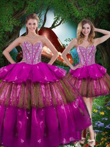 Multi-color Lace Up Sweet 16 Dresses Beading and Ruffled Layers and Sequins Sleeveless Floor Length