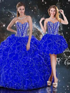 Floor Length Lace Up Sweet 16 Dresses Royal Blue for Military Ball and Sweet 16 and Quinceanera with Beading and Ruffles
