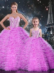 Shining Floor Length Ball Gowns Sleeveless Fuchsia Quinceanera Dress Lace Up