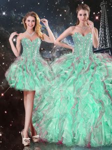 Graceful Organza Sleeveless Floor Length 15 Quinceanera Dress and Beading and Ruffles