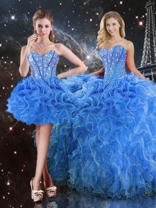 Flirting Sweetheart Sleeveless Lace Up Sweet 16 Dresses Baby Blue Organza