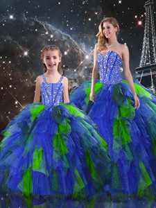 Multi-color Sleeveless Floor Length Beading and Ruffles Lace Up Quinceanera Dress