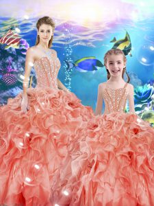 Captivating Sleeveless Beading and Ruffles Lace Up Quinceanera Dress