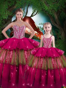 Dynamic Floor Length Ball Gowns Sleeveless Fuchsia Quince Ball Gowns Lace Up