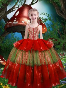 Popular Sleeveless Beading and Ruffled Layers Lace Up Child Pageant Dress