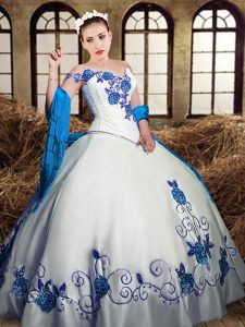 White Sleeveless Embroidery Floor Length Quinceanera Gown