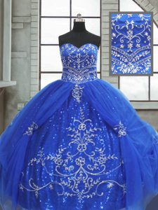 Blue Sleeveless Beading and Appliques Floor Length 15th Birthday Dress
